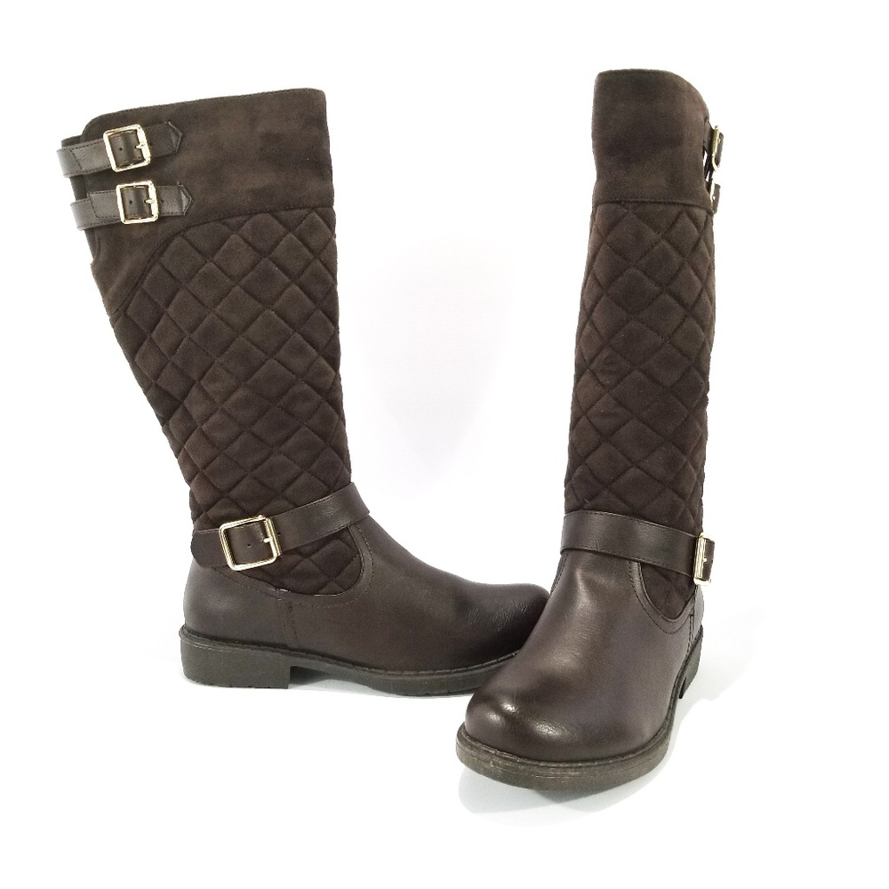 Divina Tall Quilt Look Brown Boots with Buckles -